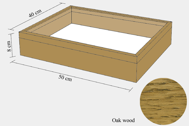 Oak wood drawer - 40 x 50 x 8 cm, with plastazote foam